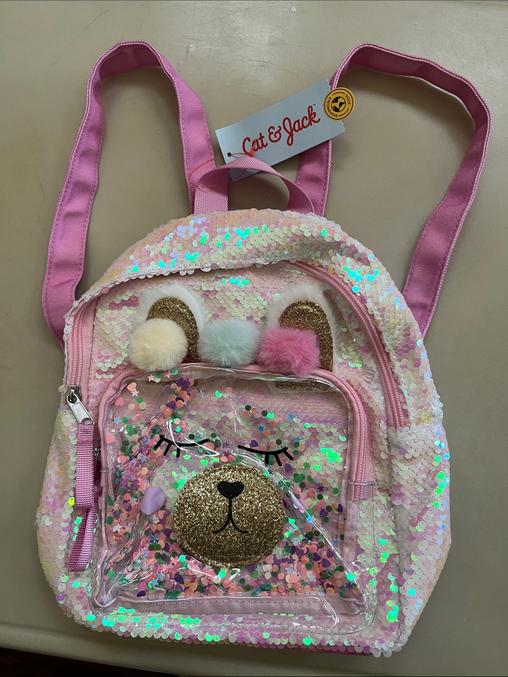 Cat & Jack Iridescent Pink Sequin Llama Mini Backpack